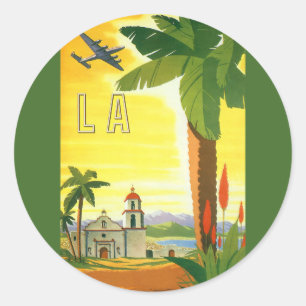 Vintage Los Angeles, Kalifornien Mission mit Palme Runder Aufkleber
