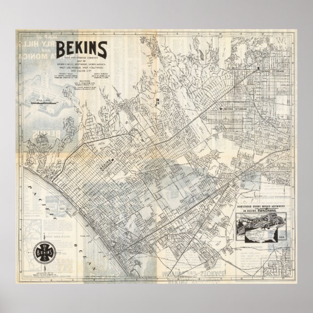 Vintage Los Angeles-Karte Poster 1940 (Vorne)