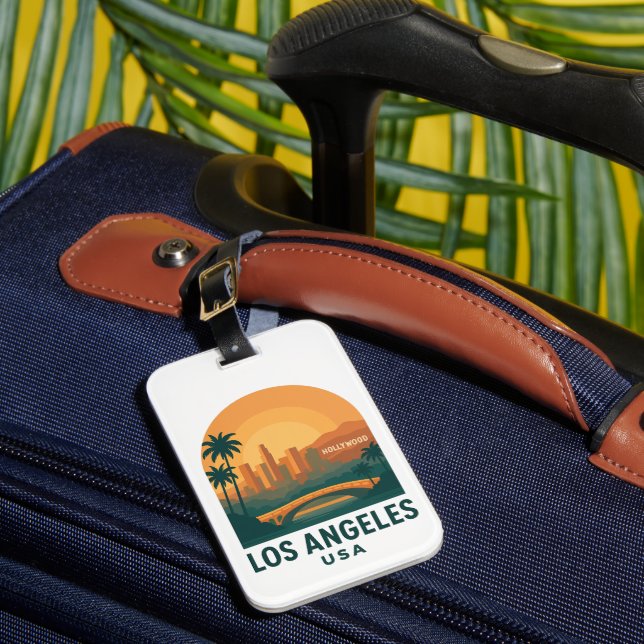Vintage Los Angeles Luggage Tag – Retro Hollywood  Gepäckanhänger (Vorderseite Insitu 1)