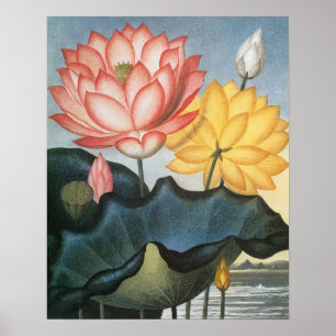 Vintage-Lotosblumen, die heilige ägyptische Bohne Poster