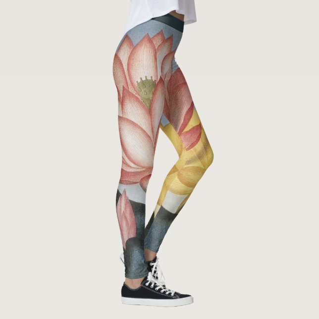 Vintage Lotus-Blume, die heilige ägyptische Bean Leggings (Rechts)