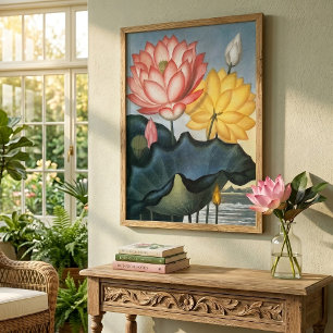 Vintage Lotus-Blume, die heilige ägyptische Bean Poster