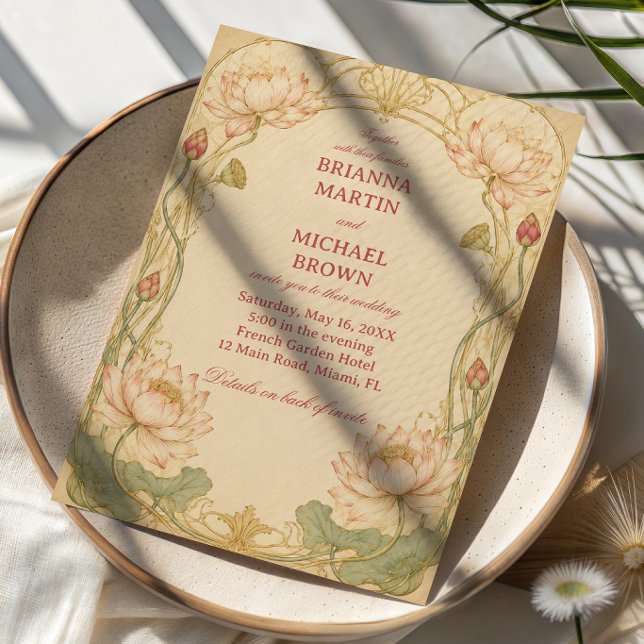 Vintage-Lotus Botanisch Romantisch Einladung (Von Creator hochgeladen)