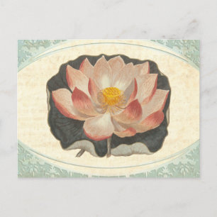 Vintage-Lotus-Damask-Elegant-Antik-Botanisch Postkarte