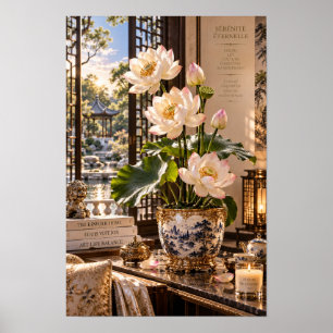 Vintage Lotus-Garten-Wandkunst Poster