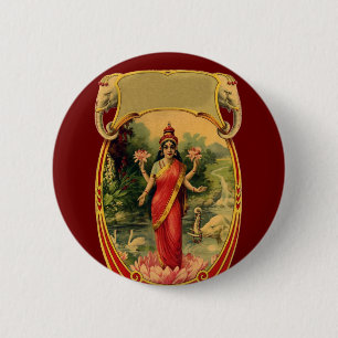 vintage Lotusblume Hindu Göttin Lakshmi Button