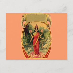 vintage Lotusblume Hindu-Göttin Lakshmi Postkarte