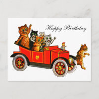 Vintage Louis Wain Katzen im Auto Alles Gute zum G