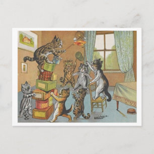 Vintage Louis Wain Lustige Katzen jagen Kanarienvo Postkarte