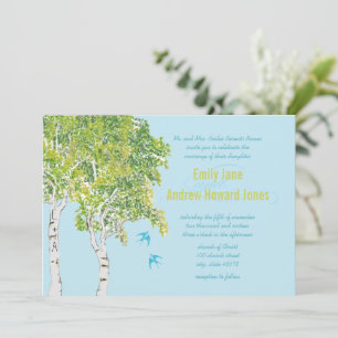 Vintage Love Bird Birch Tree Einladung Hochzeit
