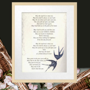 Vintage Love Bird Navy Hochzeitsgedicht Poster