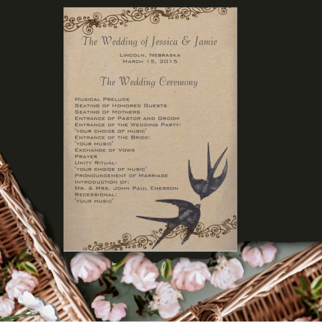 Vintage Love Bird Navy Hochzeitsprogramm Programm (Von Creator hochgeladen)
