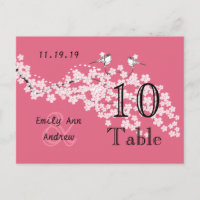 Vintage Love Bird Pink Cherry Blossom Tischnummer