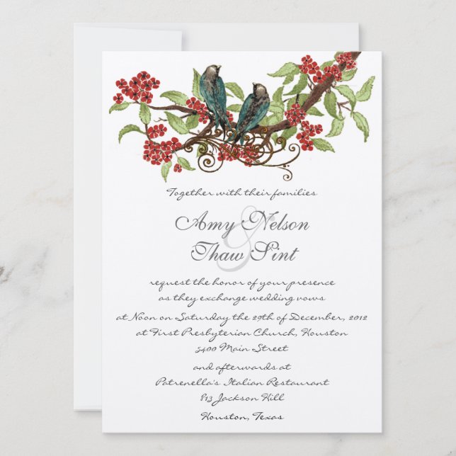 Vintage Love Bird Red Cherry Blossom Hochzeit Einladung (Vorderseite)