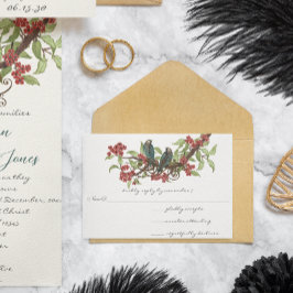 Vintage Love Bird Red Cherry Blossom Hochzeit RSVP Karte