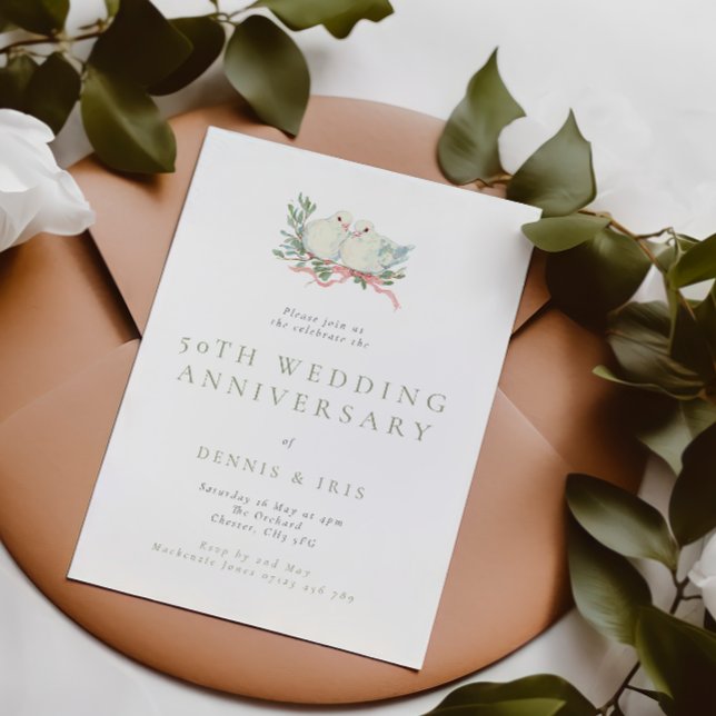 Vintage Love Birds 50th Wedding Anniversary Einladung (Von Creator hochgeladen)