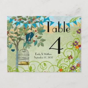 Vintage Love Birds & Bird Cage Wedding Number Card Postkarte