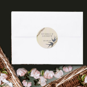 Vintage Love Birds Navy Hochzeitsaufkleber Quadratischer Aufkleber