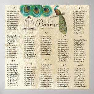 Vintage Love Birds Pfau Sitzordnung 12 Tische Poster