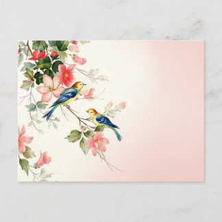 Vintage Love Birds | rosé pink weiß Postkarte
