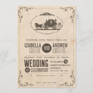 Vintage Love Carriage Hochzeits-Einladung #V2 Einladung