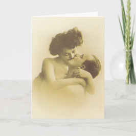 Vintage love couple kissing sepia illustration karte
