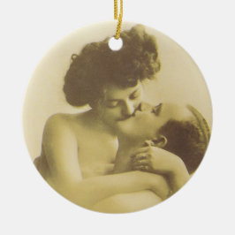 Vintage love couple kissing sepia illustration keramik ornament