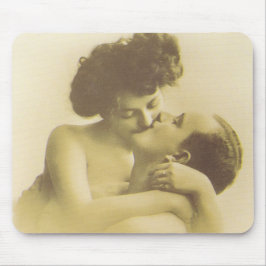 Vintage love couple kissing sepia illustration mousepad