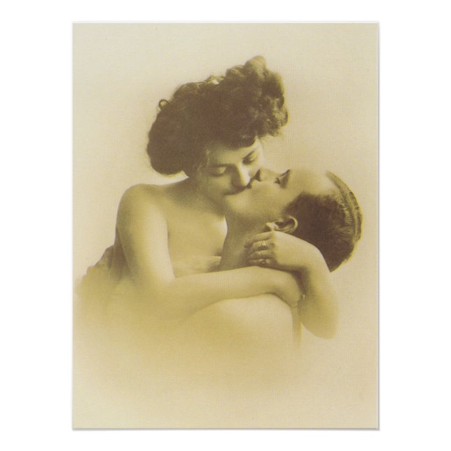 Vintage love couple kissing sepia illustration poster (Vorderseite)