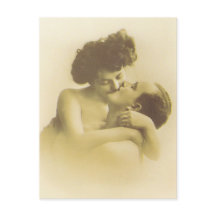 Vintage love couple kissing sepia illustration