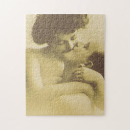 Vintage love couple kissing sepia illustration puzzle