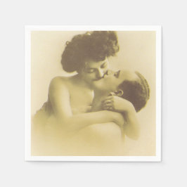 Vintage love couple kissing sepia illustration serviette