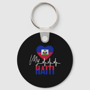 Vintage Love Haiti Beat Heart Flag Tag Haitian Roo Schlüsselanhänger