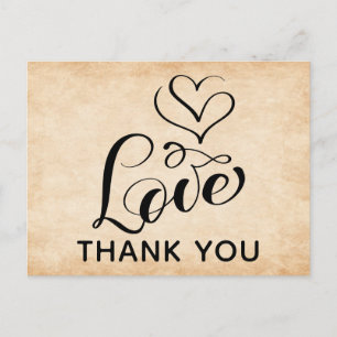Vintage Love Hearts Braune Grunge-Typografie Postkarte