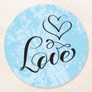 Vintage Love Hearts Distressed Blau Hochzeit Grung Runder Pappuntersetzer