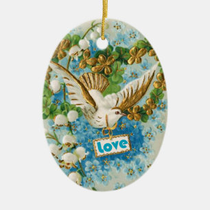 Vintage Love Taube blau weiße Blumen Ornament