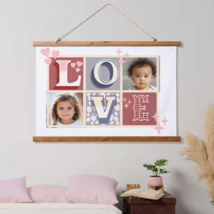 Vintage LOVE Valentinstag Benutzerdefinierte Fotos Wandteppich Mit Holzrahmen