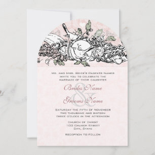 Vintage Lovebird Rosa Scroll Hochzeit Einladung