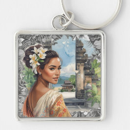 Vintage, Lovely Bali Women and Tropical Paradise Schlüsselanhänger