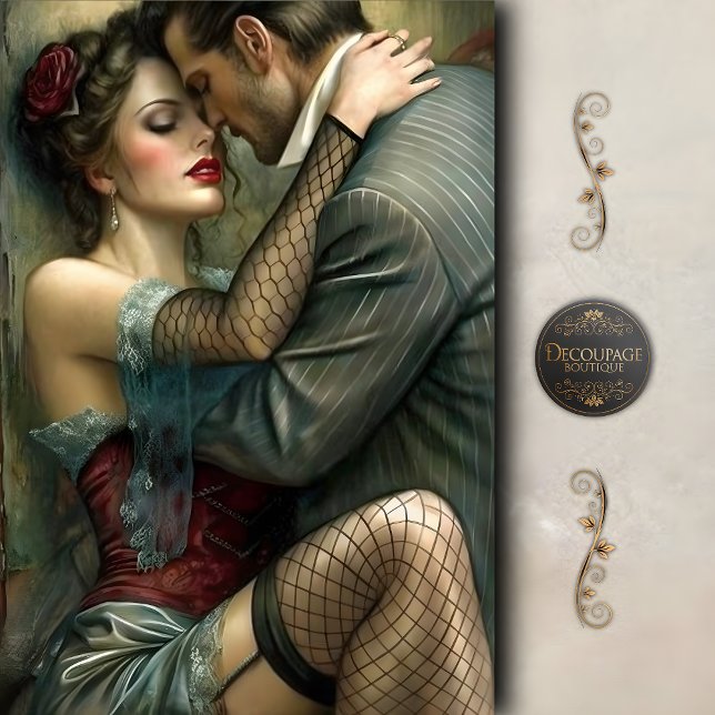 Vintage Lovers Sensual Embrace Decoupage Seidenpapier (Vintage Lovers Sensual Embrace Decoupage Tissue Paper)