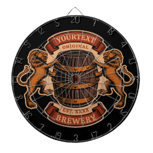 Vintage-Löwe-Eichenfass personalisierte Brauerei B Dartscheibe