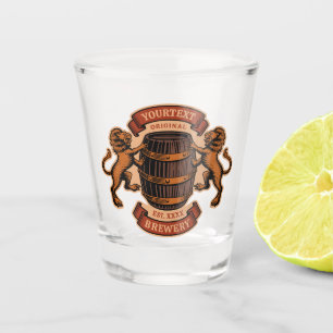 Vintage-Löwe Eichenfass personalisierte Brauerei B Schnapsglas
