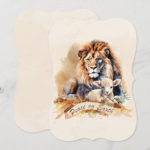 Vintage Löwen- und Lamm-Weihnachtskarten Einladung