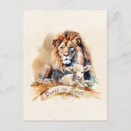 Vintage Löwen- und Lamm-Weihnachtskarten Postkarte