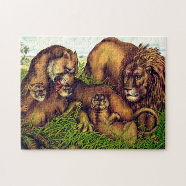Vintage Löwenfamilienmalerei von Georgia behaupten Puzzle (Horizontal)