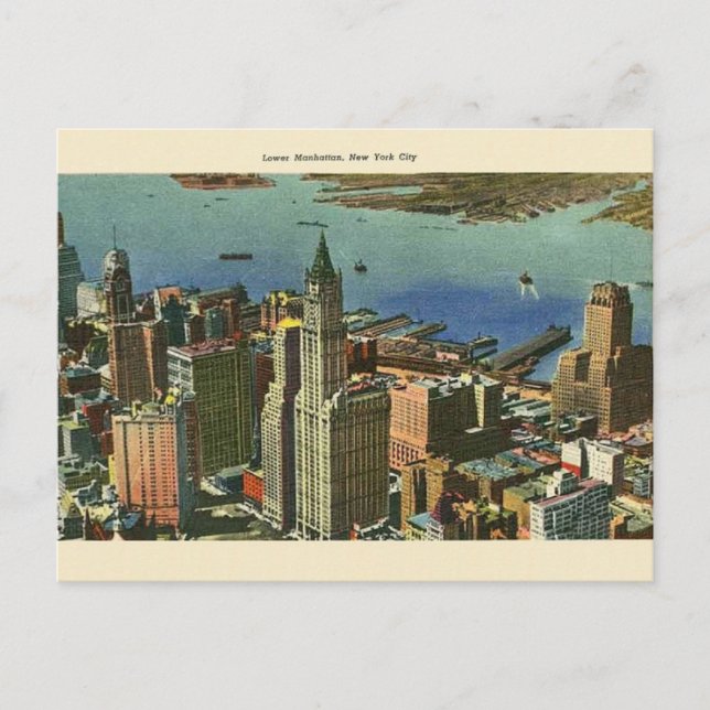 Vintage Lower Manhattan Travel Post Card Postkarte (Vorderseite)