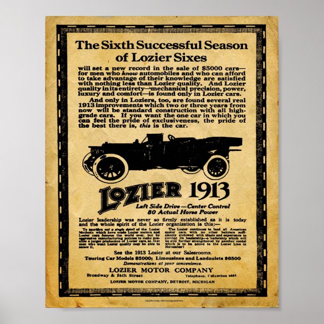 Vintage Lozier Automobile Print Poster (Vorne)