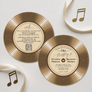 Vintage LP Vinyl Gold Record Musician Wedding Einladung