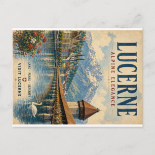 Vintage Lucerne Reiseplakat mit alpinen Gipfeln an Feiertagspostkarte