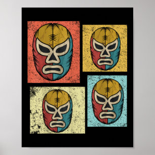 Vintage-Luchador-Masken Lustige Retro-Mexikanische Poster